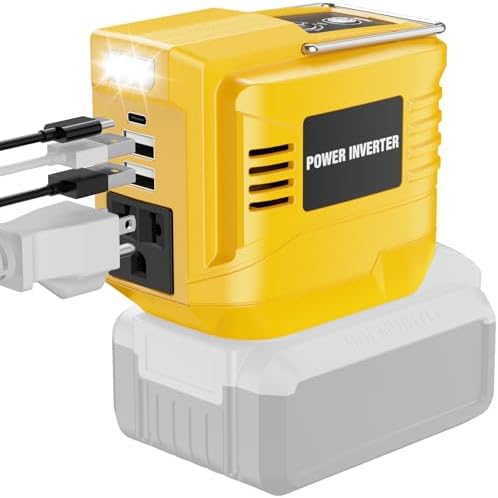 200W Power Inverter for Dewalt 20V, DC 20V to AC 110V Inverter, Portable Power Station with 2 USB Ports & 1 AC Outlet & 1 Type-C Fast Charging, Battery Adapter with LED, Battery Not Included