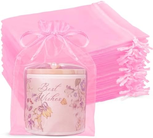 Crweety 50 Pcs Pink Organza Bags 6x9 Inches, Large Mesh Gift Bags Drawstring, Jewelry Treat Mesh Bag Drawstring for Wedding Party Favors Baby Shower Christmas