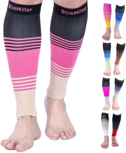 Doc Miller Compression Calf Sleeve for Men & Women, Medical Grade, 20-30mmHg Graduated Support for Running, Calf Tear, Shin Splints, Knee High, Calf Sleeves, Stripes Design, Extra Large Size,1 Pair