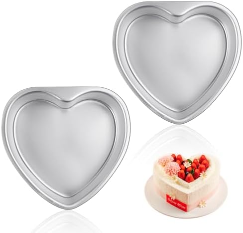 2 Pack Heart Shaped Cake Pans,10 Inch Aluminum Heart Cake Mold,Heat-Resistant Baking Moulding Pans Fixed Bottom Heart Chocolate Mold for Valentine Day Wedding Birthday Party, Silver