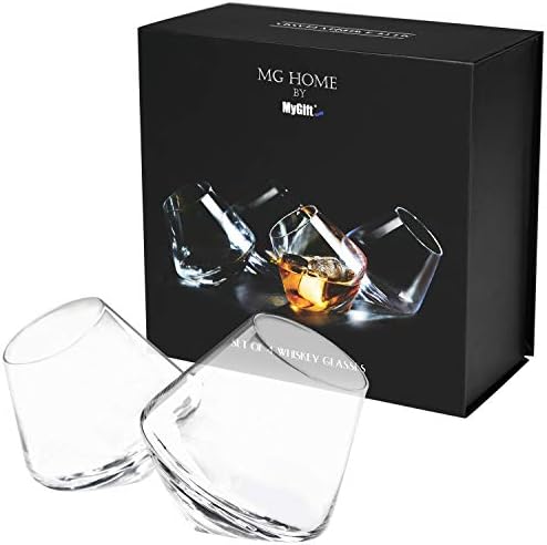 MyGift Tilted Crystal Whiskey Glasses Set of 4 Tumblers, Old Fashioned Scotch & Bourbon Glass, Includes Gift Box