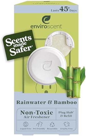 Enviroscent Non Toxic Air Freshener (Rainwater & Bamboo) Plug-in Air Freshener for Home | Essential Oil Plug In | Home Fragrance Last 45+ Days | 1 Refillable Air Freshener Plug In & 1 Scent Refill Kit