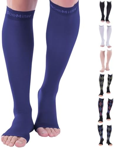 Doc Miller Open Toe Compression Socks for Men & Women, 30-40 mmHg Knee High Support, Toeless Design for Daily Leg Comfort, Breathable Nylon Spandex, 1 Pair