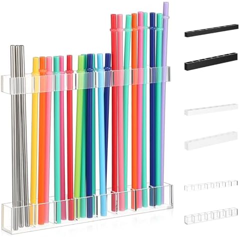 Large Acrylic Straw Holder for Cabinet Door Straw Organizer Dispenser with Double-Sided Tape Tumbler Storage Kitchen Accessories Container for Counter Cupboard(Transparent)