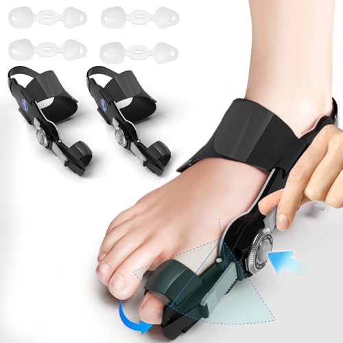 Bunion Corrector for Men & Women, Orthopedic Bunion Splint with Toe Separator Adjustable Toe Straightener Suitable for Right/Left Feet Hallux Valgus Relief(Black 2Pcs)