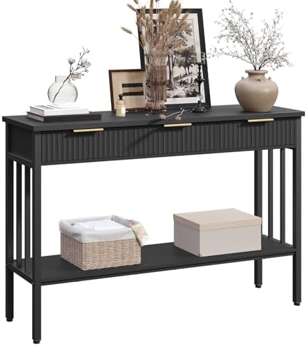 Console Table for Entryway, Entryway Table with Storage and Drawers, Narrow Long Sofa Table for Living Room, Hallway, Behind Couch, Corridor, Black and Gold CTHB5201