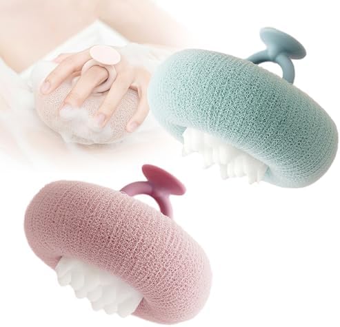Super Soft Sunflower Suction Cup Bath Ball, 2 in 1 Sunflower Bath Ball with Hanging and Adsorbable Suction Cup (Purple+Blue)