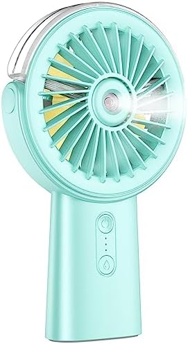 Otlonpe Handheld Misting Fan Portable, 4000mAh Rechargeable Small Personal Water Spray Hand Held Mist Fan Battery Operated, 90° Rotatable, Power Bank for Travel Home Office Men Women Kids (Green)