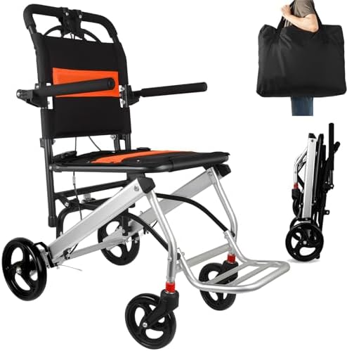Only 16lbs World's Lightest Transport Wheelchairs, Travel Wheelchairs for Adults Support 220lbs, Aluminum Wheelchair, Lightweight Transport Wheelchair with Storage Bag