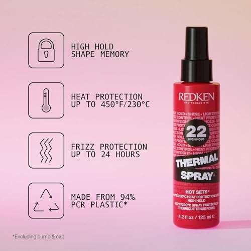 Redken Thermal Spray 22 High Hold - Thermal Heat Protectant and Setting Mist, For Curling and Flat Irons, Lasting Frizz Control & Protects Against Heat Damage