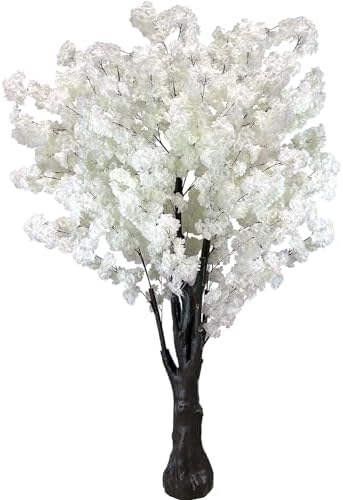 White Artificial Cherry Blossom Trees Faux Cherry Blossom Tree White Tree for Office Home Wedding Office Living Room House Indoor Outdoor Decor（6.5ft/2m, White）