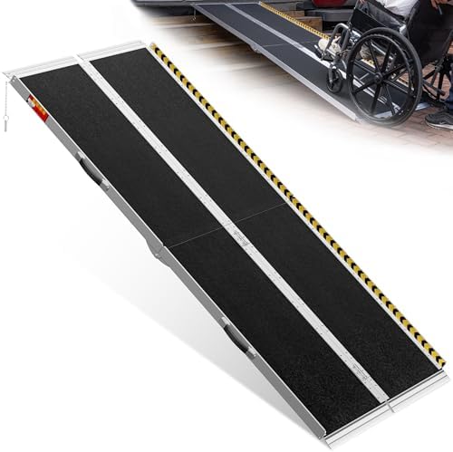 VNN Portable Wheelchair Ramp 7FT, Seamless Non-Slip Aluminum Folding Handicap Ramp, Door Threshold Wheelchair Ramps for Home, Threshold Ramp for Home Steps, Doorways