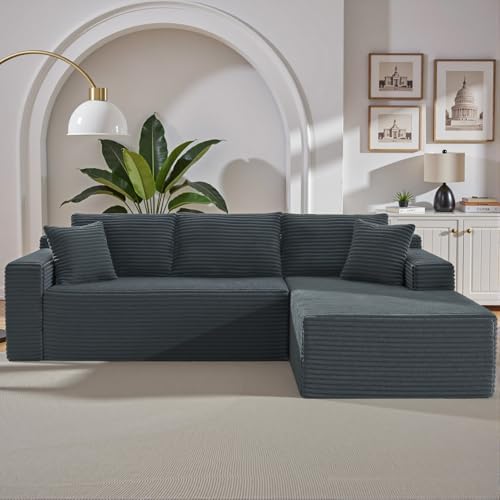 105 Inch Cloud Sectional Couch,Modern Modular Sectional Sofa with Deep Seat,Corduroy Boneless Couches with L-Shape Chaise for Living Room Bedroom,No Assembly Required (Dark Grey, Right Facing Chaise)