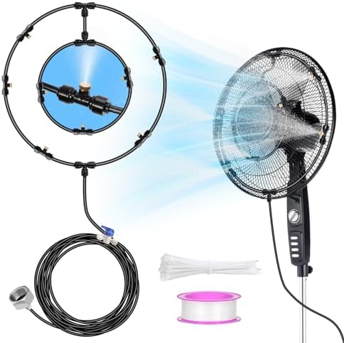 Fan Misting Kit for Outside Patio,Water Misters for Cooling Outdoor Fan Misting Cooling System Include 32 FT Misting Line,8 Removable Brass Misting Nozzles,a Adapter(3/4) Compatible with Outdoor Fan