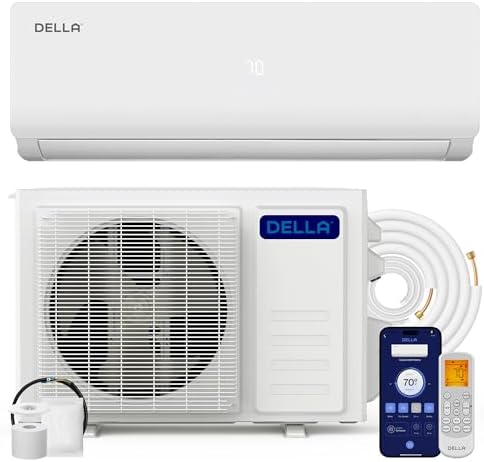 DELLA Vario 12000 BTU Mini Split Air Conditioner Work with Alexa 19 SEER2 Cools Up to 550 Sq.Ft Energy Efficient Ductless Inverter System, Heat Pump Pre-Charged and 16.4ft Installation Kits