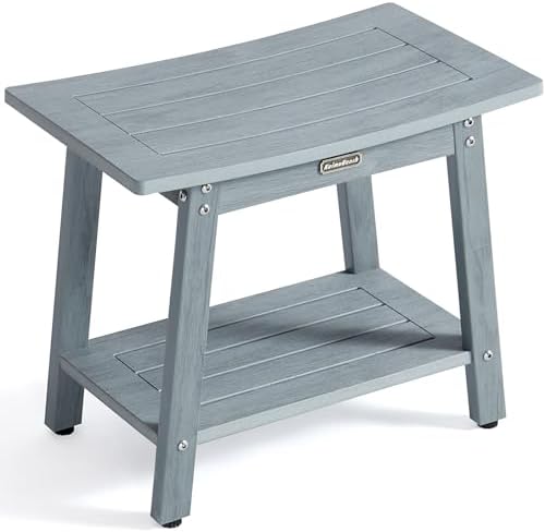 Large Shower Bench Seat, HDPS Shower Stool for Inside, Waterproof Spa Bath Chair for Shaving Leg, Weather Resistant/Non-Slip, Indoor/Outdoor Use, No Maintenance, Gray