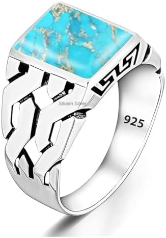 Solid 925 Sterling Silver Rectangle Shape Gemstone Men Signet Rings, Beautiful Handcrafted Anniversary, Christmas Gift for Fathers, Son, Boyfriend, Friend