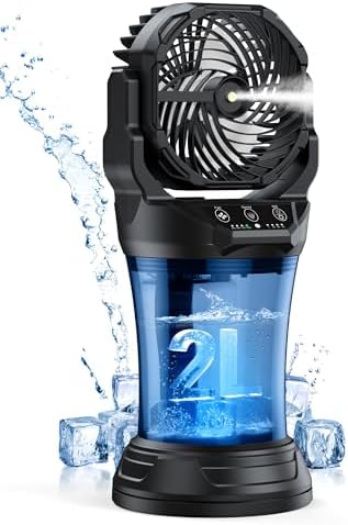 Portable Misting Fan for Outdoor Patios - 30000mAh Rechargeable Battery Operated Camping Fan with 2L Water Tank, 4 Spray, 4 Speeds & RGB Light for Fishing/Travel/Garden Party/Golf/Tent/Office