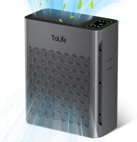 ToLife Air Purifiers for Home Large Room Up to 1295 Ft² with PM 2.5 Display Air Quality Sensor, Auto Mode, Timer, HEPA Air Purifier for Bedroom Filters Smoke, Pollen, Pet Dander, Allergies, Grey