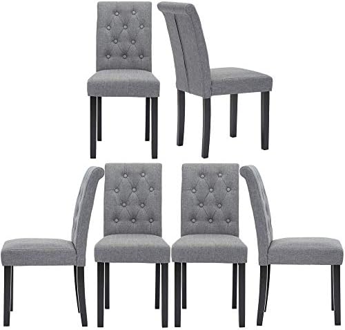 thksbought Set of 6 Upholstered Fabric Dining Chairs with Button-Tufted Details (Set of 6 Gray)