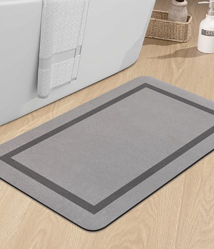 chakme Bathroom Mat Rugs 30x17, Ultra Thin Magic Mat Bath Rug Non Slip Bath Rugs Quick Dry Absorbent Bath Mats for Bathroom Floor, (Grey, 30"x17")