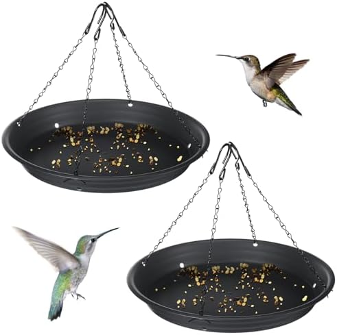 2 Sets 12.8'' Bird Seed Catcher Tray Platform Bird Feeder Large Hanging Tray Fits Most Feeders Catches Most Falling Seed and Husk Outdoor Yard Garden Backyard for Attracting Birds, Black
