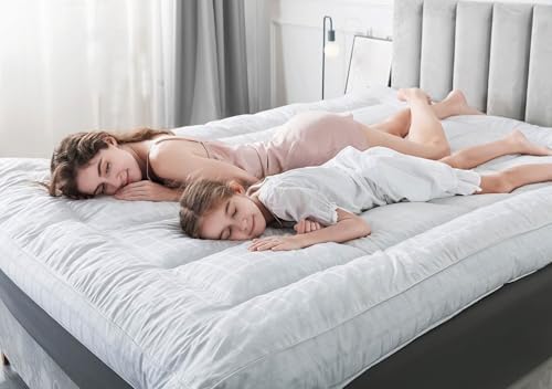 WhatsBedding 5 Inch Duck Feather Bed, 100% Cotton Mattress Topper, Extra Thick 2500gsm Overfilled Pillow Top, Hotel Collection