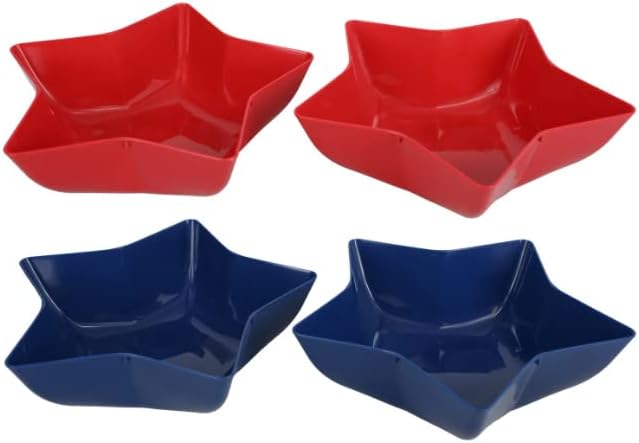 4 PC Set of Red & Blue Star Bowls for 4th of July - Independence Day, BBQ, Backyard Get Together, Party, Dips, Tableware