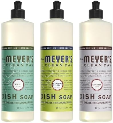 Mrs. Meyer's Signature Scents 3-Piece Liquid Dish Soap Set Refreshing Lemon, Soothing Lavender, and Fresh Basil (16 oz Each)