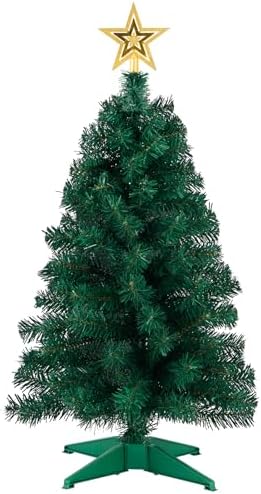 3ft Artificial Christmas Tree with Gold Tree Topper Star, Mini Xmas Pine Tree with 4-Leg Stable Plastic Base, Small Tabletop Christmas Decoration for Home Office Holiday Party Indoor Use