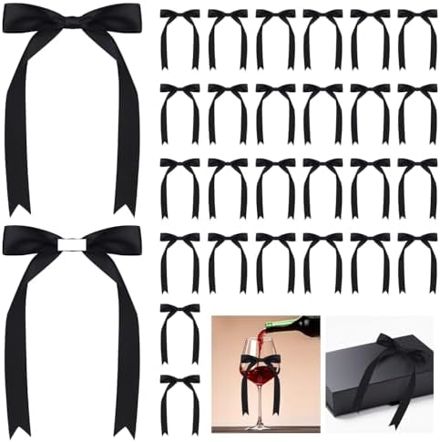 30pcs Black Bow for Crafts 5"×7”Gift Bow,Self-Adhesive Gift Wrap Bows,Black Bow Decor,Ribbon Bows,Double Sided Tape for Gift Wrapping,Crafts,Wedding,Christmas,Birthday Bow Decor(1in Wide)
