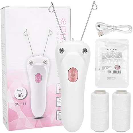 Ladies Facial Hair Remover, Electric Facial Hair Remover for Women, USB Rechargeable Thread Epilator Cotton Threading Hair Removal with Cotton Thread & Pearl Powder for Face Arms Legs