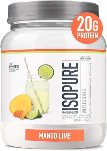 Isopure Clear Whey Isolate Protein Powder Infusions, Lactose Free, Gluten Free, Naturally Flavored, Mango Lime, 20g Protein Per Serving, 14.1 Oz, 16 Servings