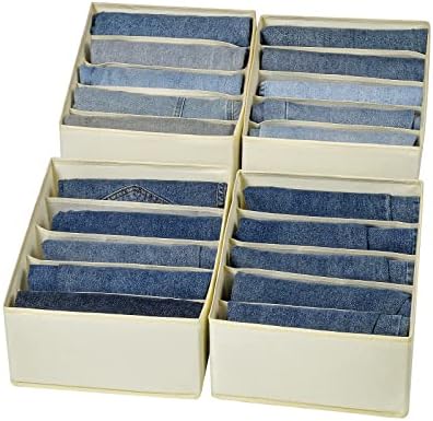 Jeans Drawer Organizers for Clothing, 5 Compartment Storage Box Wardrobe Clothes Organizer, Washable Clothes Organizer for Folded Clothes, Jeans, Pants, Leggings, t-shirts(Beige)