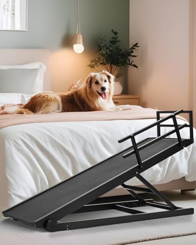 Dog Ramp for Bed, Adjustable Pet Ramp for Dogs to Get on Bed, Folding Dog Bed Ramp for Small/Medium/Large Dog/Cat, Wood Furniture Dog Ramp for High Bed/Couch, Adjustable from 15" to 24" Height
