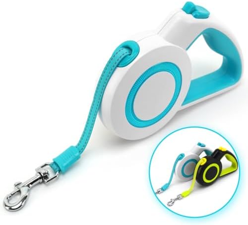 16Ft Retractable Dog Leash,Night Reflection,Light Weight Leash for Small to Dogs/Cats,Stainless SteelSpring,Strong Nylon Tape,One-Handed Brake(Blue-White)