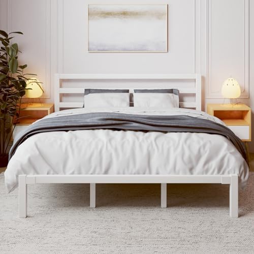 King Size Bed Frame, Heavy Duty Platform Bed Frame with Strong Metal Foundation,Under Bed Storage,Mattress Foundation,No Box Spring Required,Easy Assembly, White