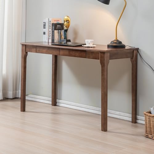 Solid Wood Desk, Gaming Study Home Office Desks for Work, Student PC Desk for Bedroom, Small Computer Desk for Small Spaces, Easy to Assemble (Walnut Color, 47inch)