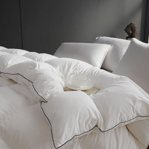 Queen Size Down Comforter,Medium Weight All-Season Duvet Insert with 8 Loops,Luxury Bedding Comforter, White,90"x90"