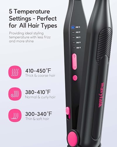Wavytalk Small Flat Iron for Short Hair/Pixie Cut/Bangs/Edges, 3/10" Pencil Flat Iron, Mini Hair Straightener with Anti-Pinch Design, Dual Voltage, Hot Pink