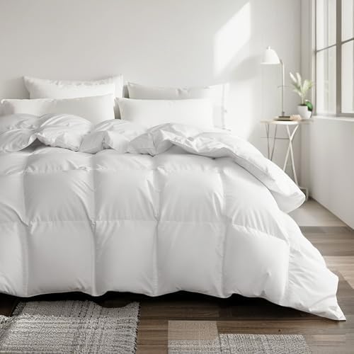 Beautyrest 75% Goose Down Fiber Comforter Queen Full Size, All Season Fluffy Luxury Duvet Insert, 100% Cotton Fabric, 8 Corner & Center Loops, Hotel Collection White Bedding Comforters, 90''x90''