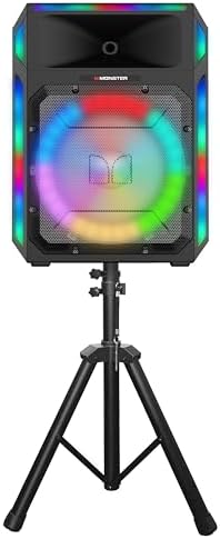 Monster X6 All-in-One Bluetooth Speaker System, Party Speaker, PA | 600W Power, 15" Sub | Beat Synced LED Lights, All Terrain Wheels, TWS Pairing, App Control | Includes Adjustable Tripod & Microphone