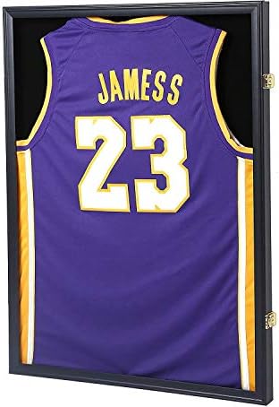 Jersey Display Frame Case, Large Lockable Shadow Box Sports Jersey Frame with 98% UV Protection Acrylic and Hanger for Baseball Basketball Football Shirt