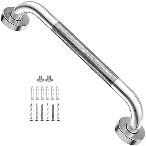 16 Inch Anti-Slip Shower Grab Bar, iMomwee Chrome Stainless Steel Bathroom Grab Bar Handle with Textured Grip, Shower Balance Bar, Safety Hand Rail Support, Handicap Elderly Senior Assist Bath Handle