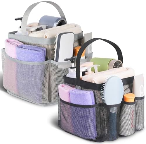 2 Pack Mesh Shower Caddy Portable for College Dorm Room Essentials, Shower Caddy Dorm with 8-Pocket Large Capacity,Shower Bag for Beach,Swimming,Gym