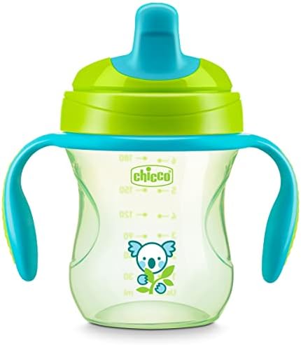 Chicco Semi-Soft Trainer with Bite-Resistant Spout and Spill-Free Lid 7oz.| Removable, Non-Slip Handles | Top-Rack Dishwasher Safe | Easy to Hold Ergonomic Indents | Green| 6+ Months