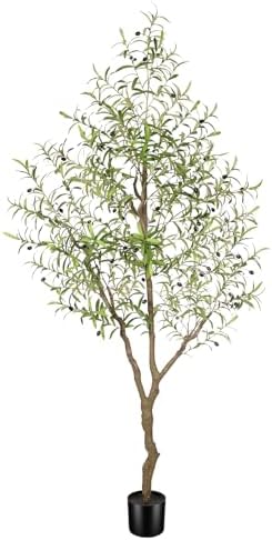 Faux Olive Tree 7ft - Olive Trees Artificial Indoor with Large Olive Branches and Lifelike Fruits - Fake Olive Tree for Modern Home Office House Living Room Decor