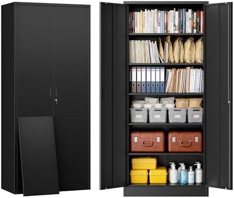 BESFUR 71" H Metal Storage Cabinet with 5 Adjustable Shelves and Lockable Doors, Locking Cabinet for Garage, Classroom and Office - Black