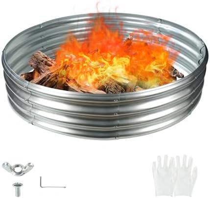 60 Inch Diameter Round Galvanized Fire Pit Ring/Fire Ring - Foldable and Perfect for Outdoor Gatherings and Campfires in The Yard/Garden/Park/Beach (5 FT Diameter, Silver)