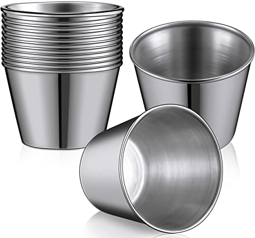 Meanplan 48 Pack Metal Ramekins Stainless Steel Condiment Sauce Cups 1.5 oz Individual Round Condiments Small Metal Ramekins Reusable Mini Dipping Cups Kitchen Vinegar Butter